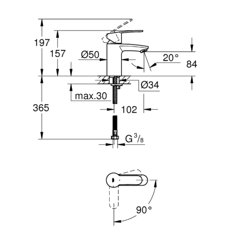 Grohe Eurostyle wastafelkraan chroom 2337320E
