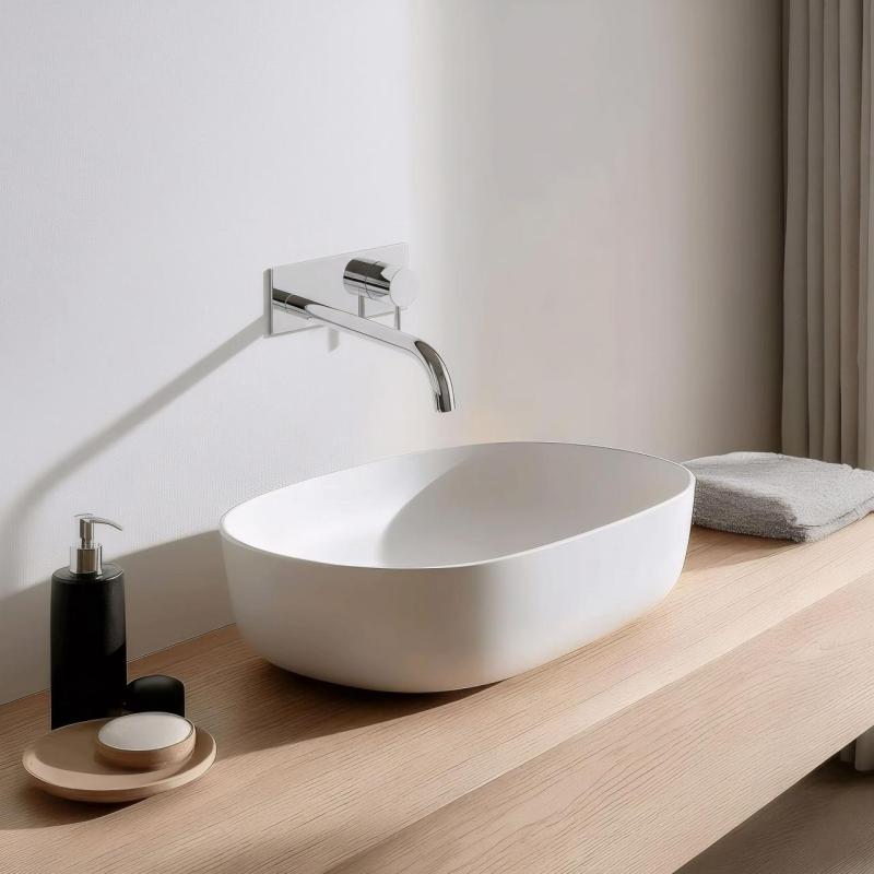 Waterevolution Flow inbouw wastafelkraan met afdekplaat chroom met uitloop 25cm T1161B01-25