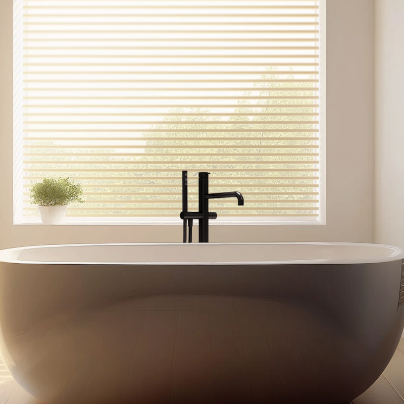 Waterevolution Flow vrijstaande badkraan met handdouche mat zwart T133PR