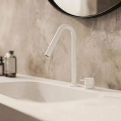 Waterevolution Flow 2-gats wastafelkraan mat wit met kleine V 120mm uitloop T1121VBR