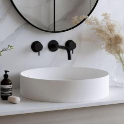 Waterevolution Flow 3-gats Inbouw Wastafelkraan Mat Zwart met uitloop 15 cm T1163FPR-15