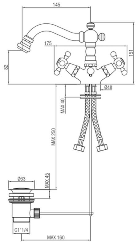 PB klassieke bidetkraan 145 mm uitloop RVS 1208855032