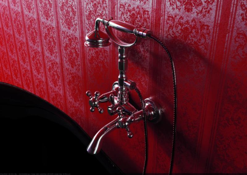 PB klassieke kraan opbouw badkraanset met sterknoppen RVS inclusief handdouche 1208855172