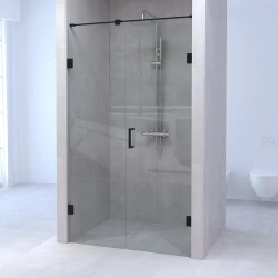 Aquadesign Minimal douchedeur met vast deel  geborsteld zwart beslag profielloos