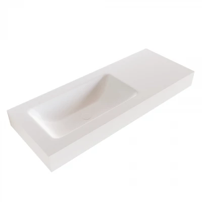 Solid-S Big small solid surface vrijhangende wastafel 110x46x12cm mat wit - 1 wasbak links 1208947399