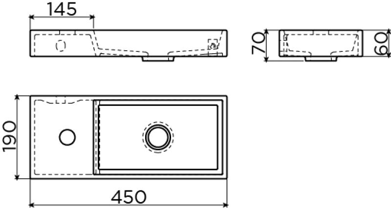 Clou Mini Wash Me fontein 45cm met kraangat links mat zwart