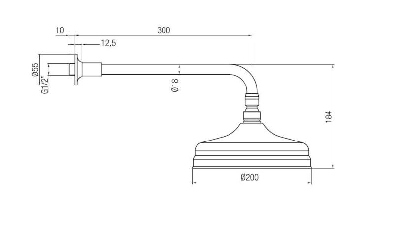 PB nostalgische Hoofddouche 20cm met antikalk en douche-arm Brons