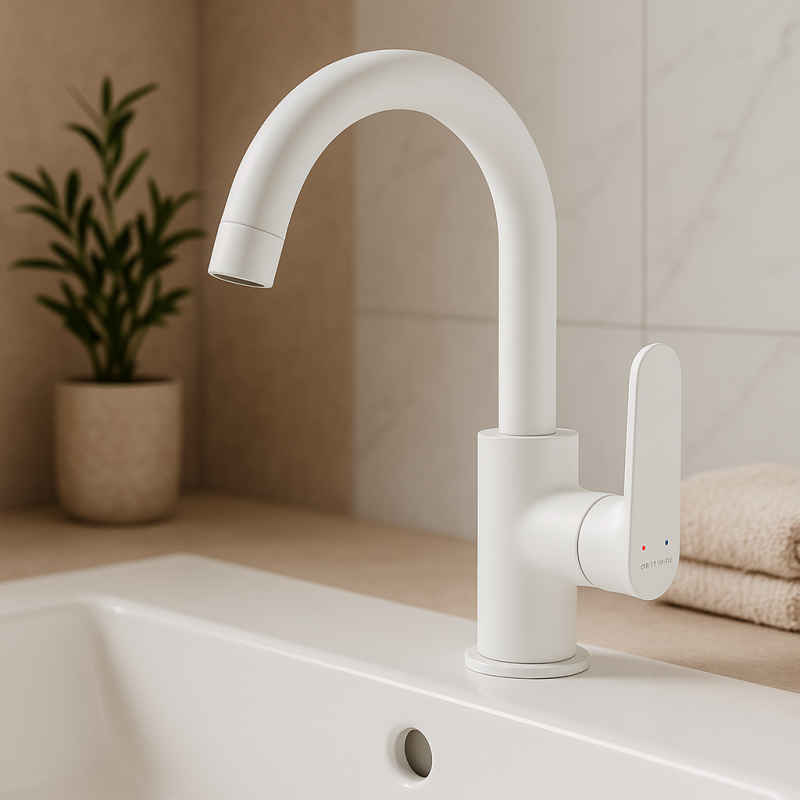 Aquadesign Tours Round eenhendel wastafelmengkraan mat wit