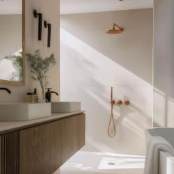 Waterevolution Flow inbouw doucheset met thermostaat regendouche en handdouche geborsteld koper PVD