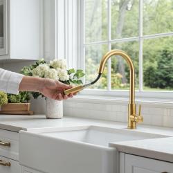 Licht bekrast Pure.Sink Elite Steel Stream-S keukenkraan PVD geborsteld goud met uittrekbare uitloop 1208971857