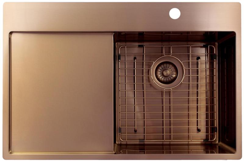 OUTLET Kleine deukjes Pure.Sink Exclusivo Koperen spoelbak met afdruipgedeelte 78x52 cm Tapwing rechts 1208971866